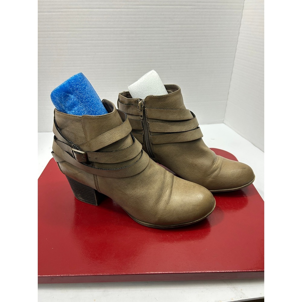 No Parking Strappy Laurene Bootie 7.5 Taupe Brown Wrap Buckle Boho Western Moto